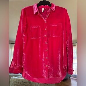 Anthropologie Pilcro Pink Velvet Button up Blouse